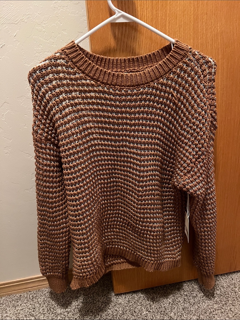 a.n.a Women’s Brown Crew Neck Waffle Knit Sweater